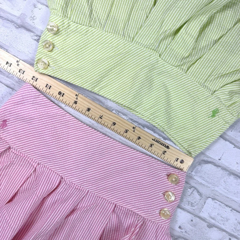 Ralph Lauren Seersucker Skirts Girls 10 Pink Green Striped Pleated Set EUC